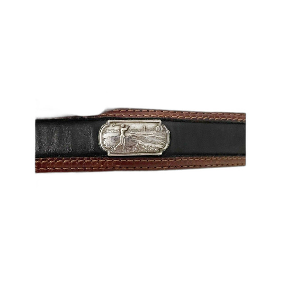 Onyx By Brighton Brown and Black Leather Silver Medallions Golf Swing Belt Sz 36 - Picture 1 of 16